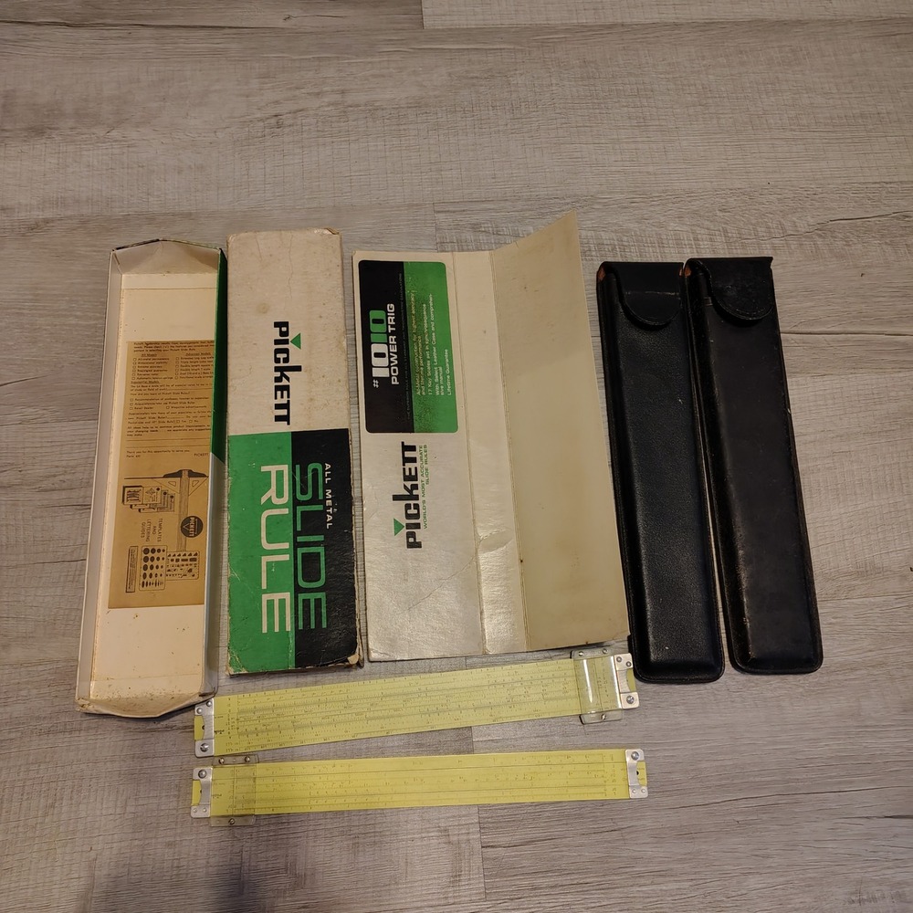 Vintage Pickett 1010 Power Trig All Metal Slide Rule Set with Cases and Box
